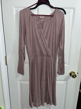 LuLaRoe Mauve Long Sleeve Midi Dress with Tie Neck